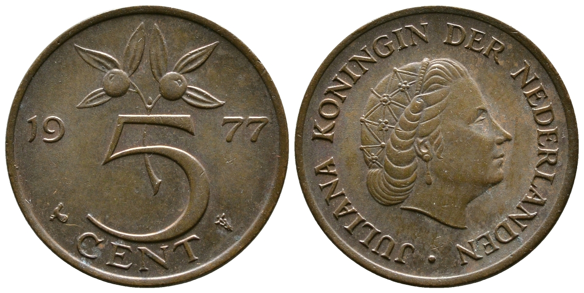 Нидерланды 5 центов 1977 Юлиана (1948-1980) KM 181 бронза 220-1265