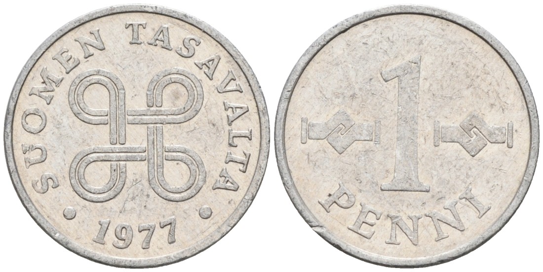 Финляндия 1 пенни 1977 KM 44а алюминий 192-1265