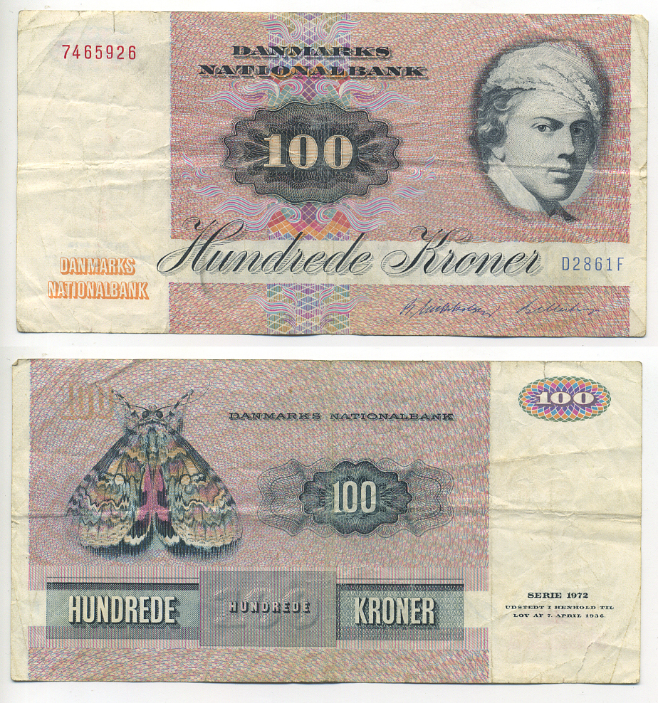 Дания 100 крон 1972 Prefix D2 Pick 51а бумага 6293-25-1