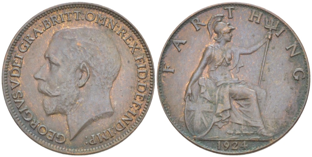 Великобритания 1 фартинг 1924 Георг V (1910-1936) KM 808.2, Spink 4060 бронза 4543-1026