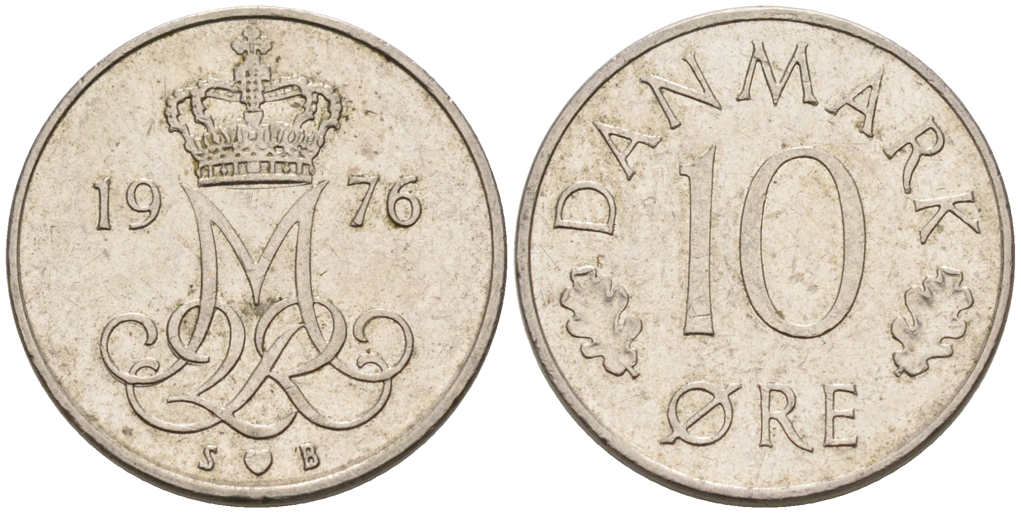 Дания 10 эре 1976 S; B, Маргрете II (1972- ) KM 860.1 медно-никель 4564-1232