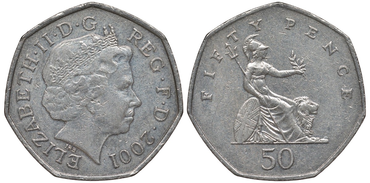Великобритания 50 пенсов 2001 Елизавета II (1952-2022) KM 991, Spink 4610 (H8) медно-никель 4131-735