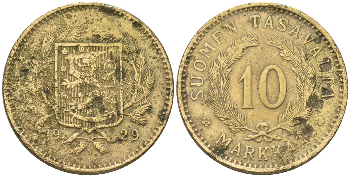 Финляндия 10 марок 1929 S KM 32A алюминиевая бронза 4586-611