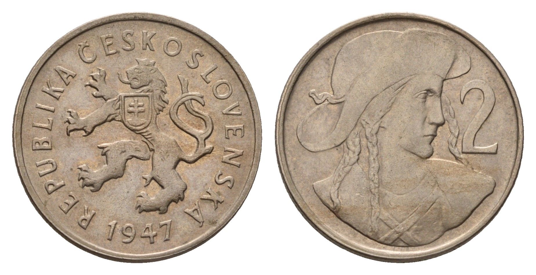 Чехословакия 2 кроны 1947 KM 23 медно-никель UNC 4678-641