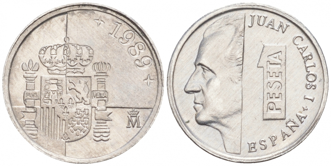 ИСПАНИЯ 1 ПЕСЕТА 1989 ХУАН КАРЛОС I (1975-) KM 832 алюминий 4549-519
