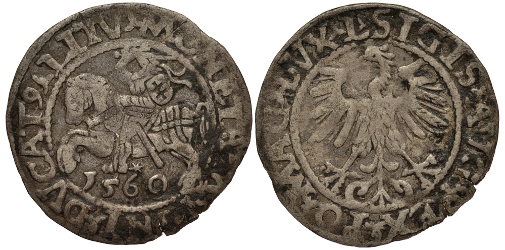 Польша 1/2 гроша 1560 Сигизмунд II Август (1544-1572), вес 0,91 гр. Gumowski 598 серебро 1516-1444