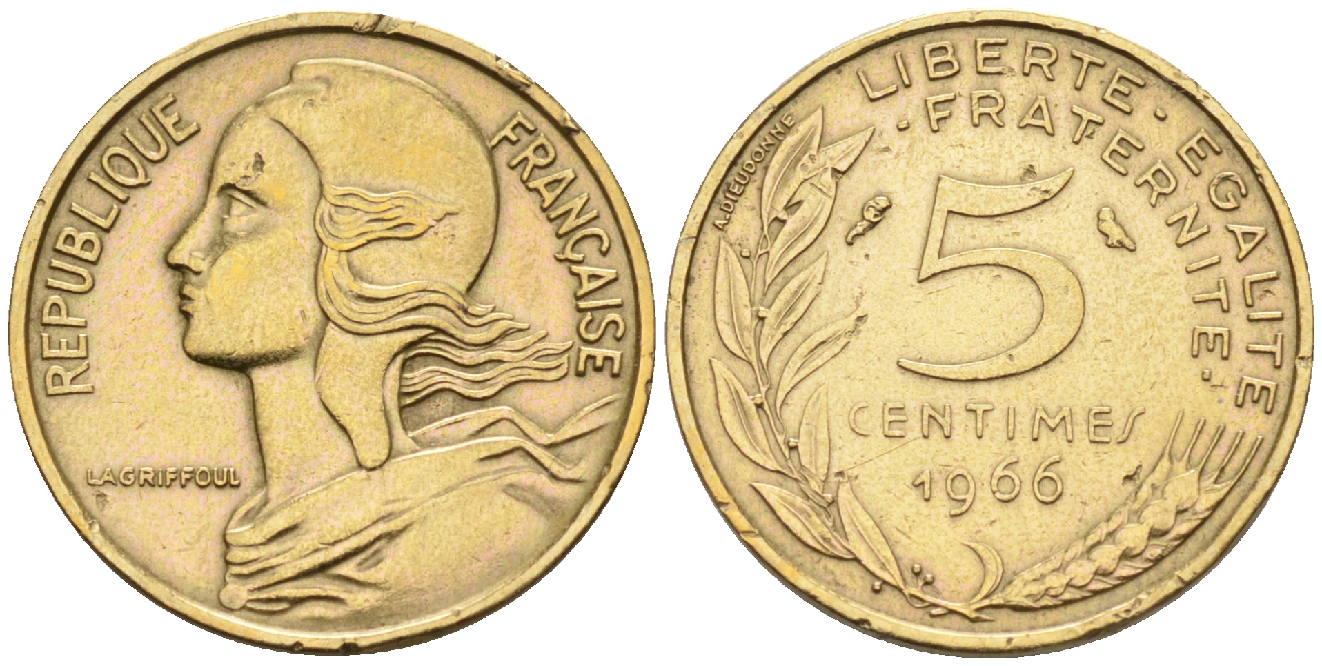 Франция 5 сантимов  1966 тип Марианна KM 933 никель алюминий медь 4115-249