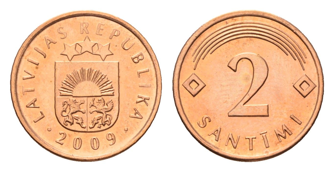 Латвия 2 сантима 2009 KM 21 сталь плакированная медью UNC 4690-743
