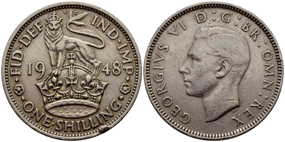 Великобритания 1 шиллинг 1948 Георг VI (1936-1952), Шотландский герб KM 864, Spink 4104 медно-никель 4606-1055