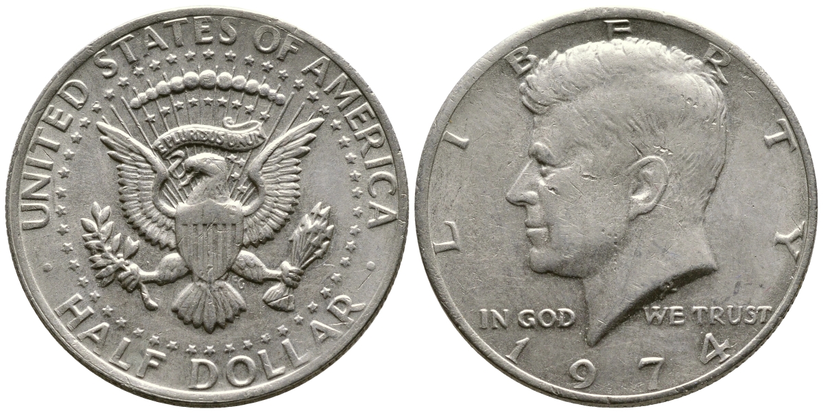 США 1/2 доллара (50 центов) 1974 Джон Кеннеди KM 202b медь плакированная медно-никелем 35-224