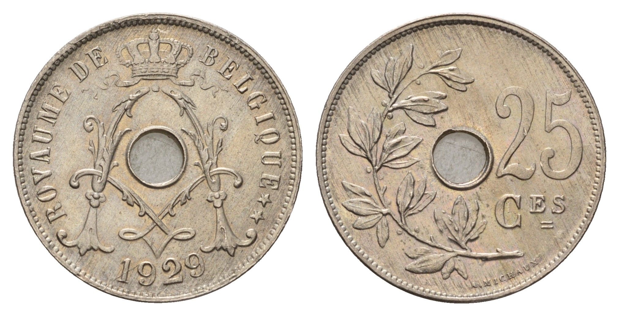 Бельгия 25 сантимов 1929 Belgique, Альберт I (1909-1934) KM 68 медно-никель UNC 270-1522