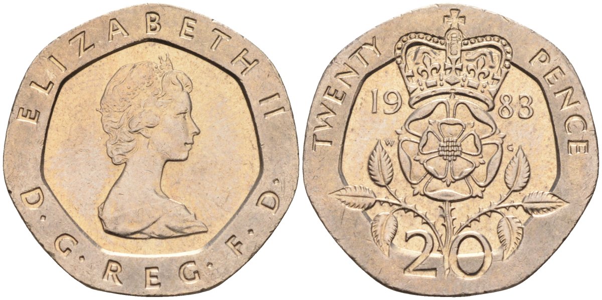 Великобритания 20 пенсов 1983 Елизавета II (1952-2022) KM 931, Spink 4230 (G1) медно-никель 4116-926