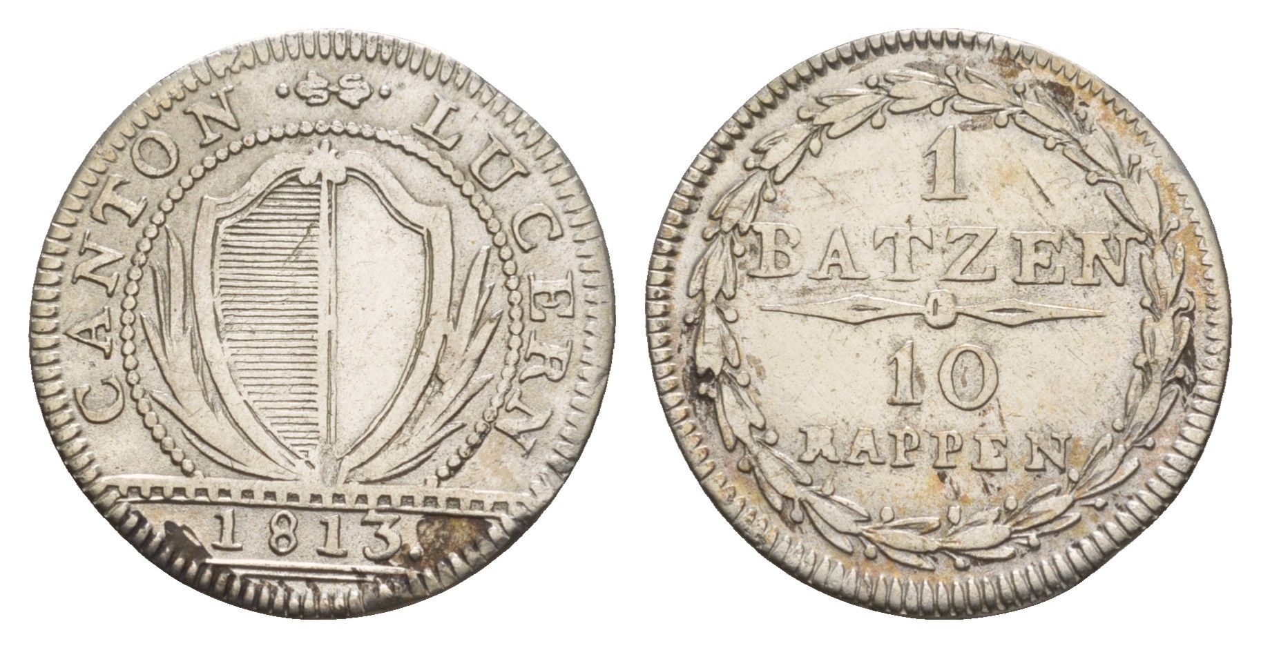 Швейцарские Кантоны, Люцерн 1 батцен = 10 раппенов 1813 год-тип KM 107 серебро 650-1142