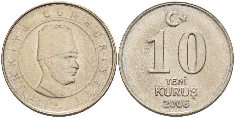 ТУРЦИЯ 10 КУРУШЕЙ 2006 KM 1166 медь никель цинк 3309-1129