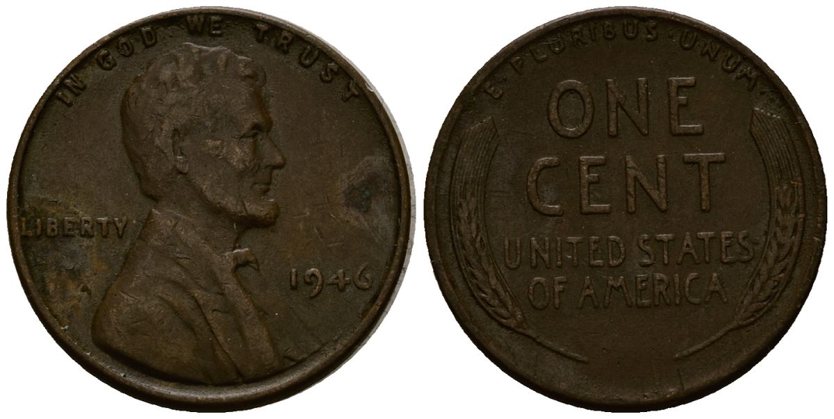 США 1 цент 1946 Линкольн KM A132 медь цинк 4164-853