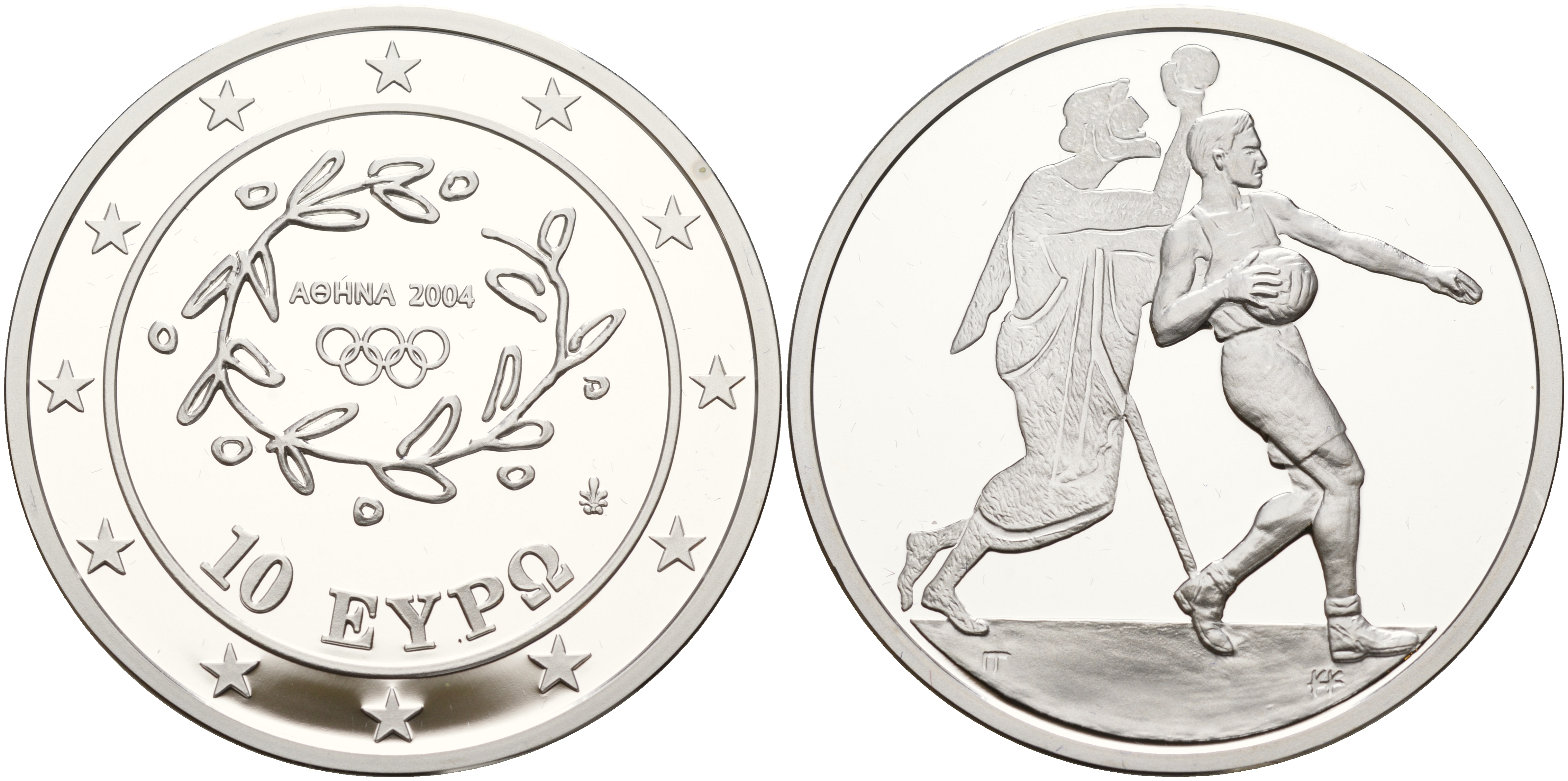 Греция 10 евро 2004 XXVIII летние Олимпийские игры 2004 года в Афинах, гандбол KM 205 серебро PROOF 11-244-32