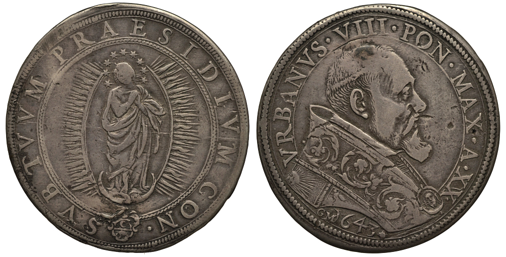 Ватикан 1 пиастр 1643 Урбан VIII, Дева Мария Dav. 4057, Muntoni 31 серебро 10-005-42