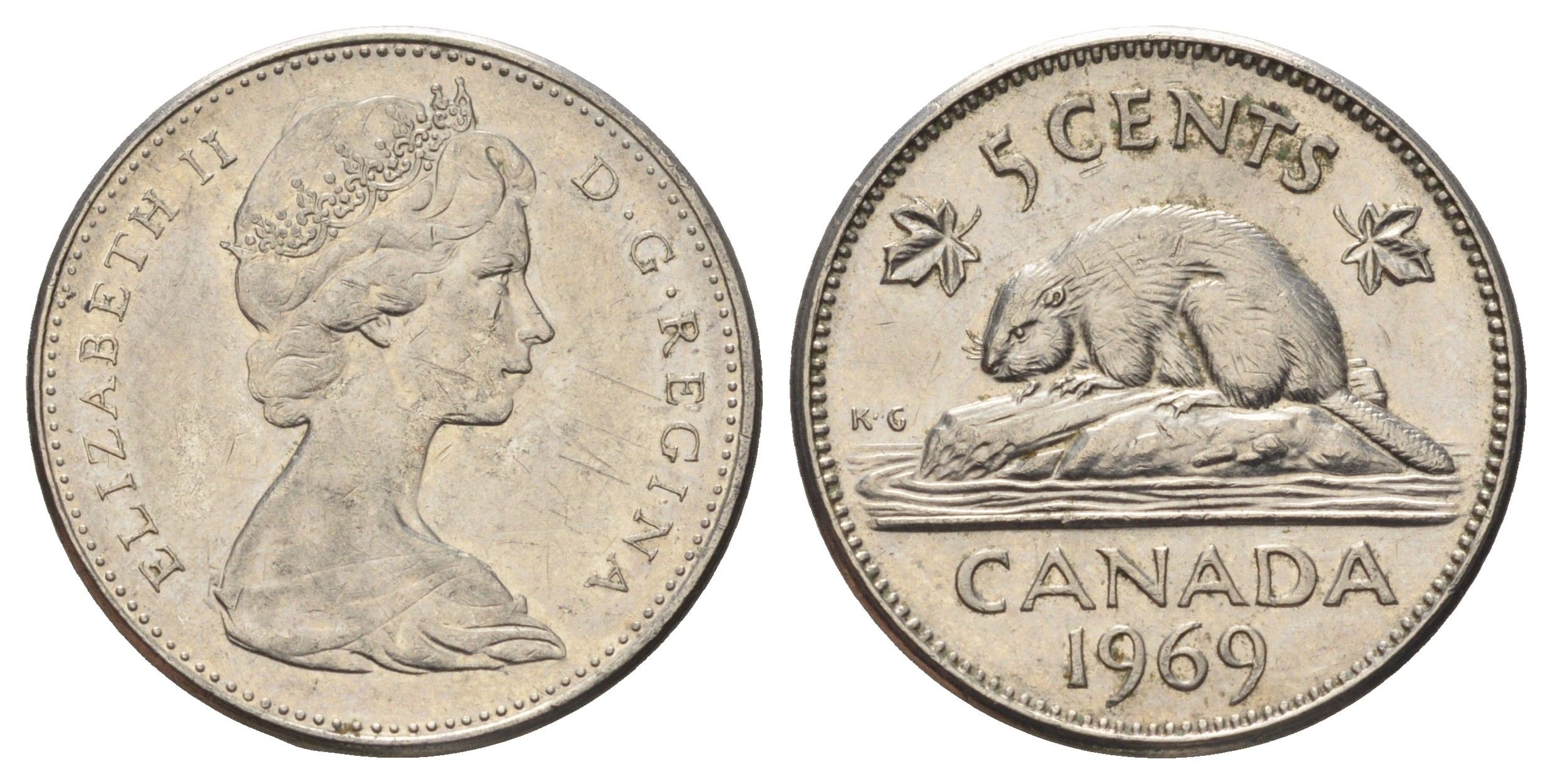 Канада 5 центов 1969 Елизавета II (1952-2022), бобр KM 60.1 никель 4689-358