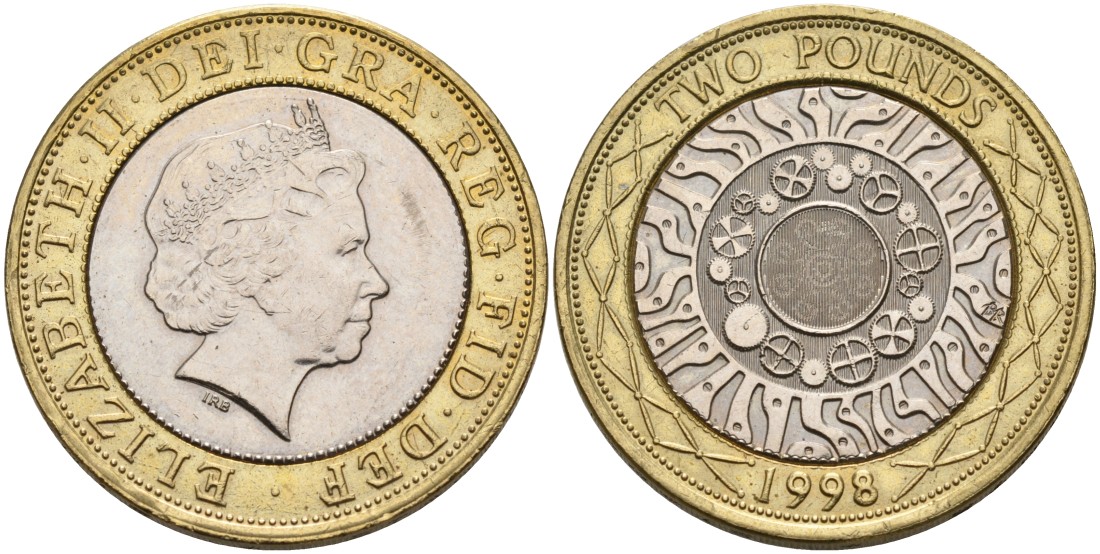 Великобритания 2 фунта 1998 Елизавета II (1952-2022) KM 994, Spink 4570 (K9) (K9) биметалл 88-411
