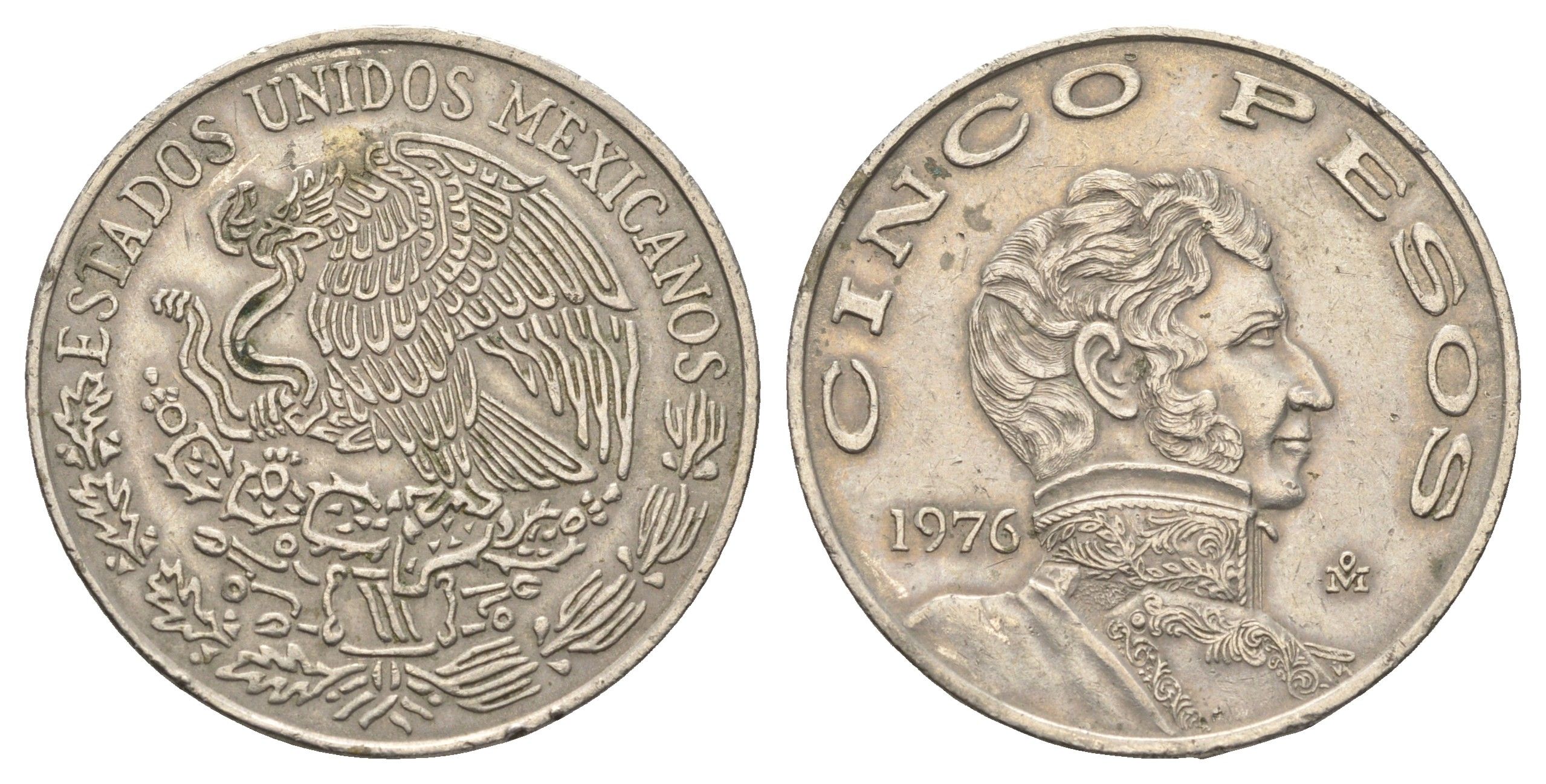 Мексика 5 песо 1976 Mo, Винсенте Герреро KM 472 медно-никель 4661-1134