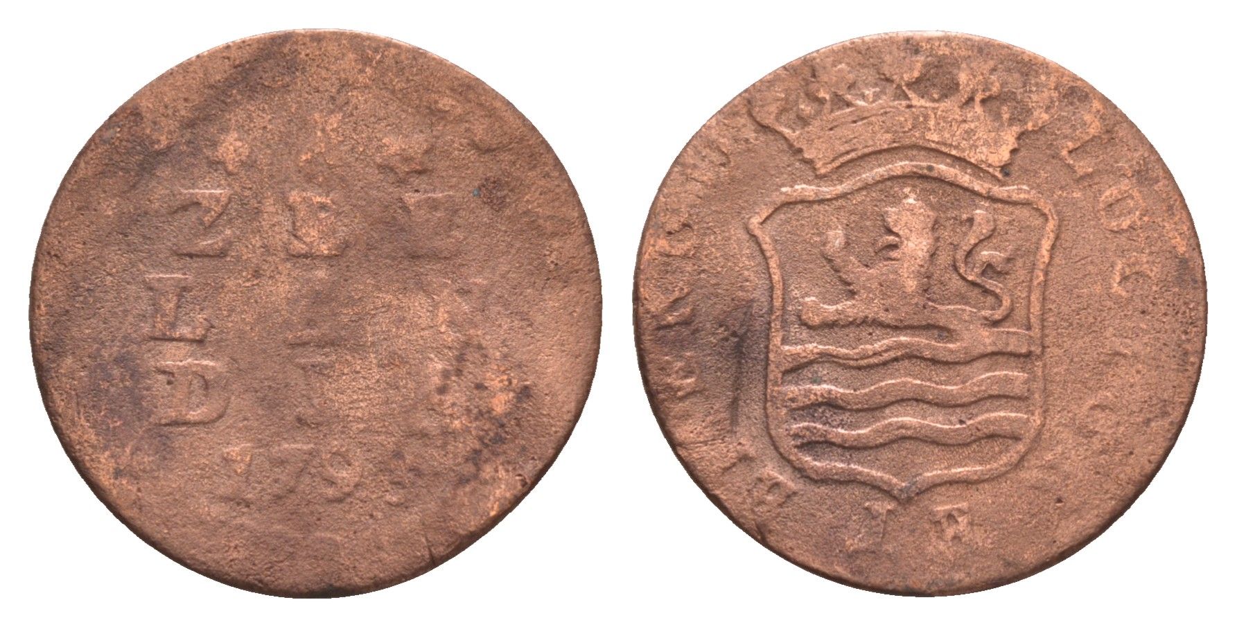 Нидерланды, Голландская республика, Зеландия 1 дуит 1792-1797 KM 105 медь 4658-817