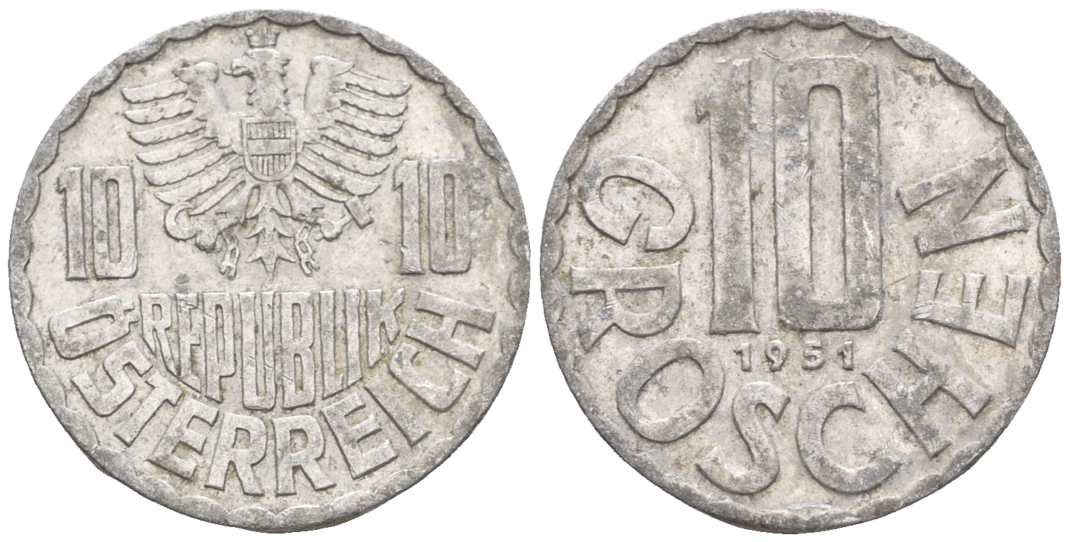 Австрия 10 грошей 1951 KM 2878 алюминий 60-647