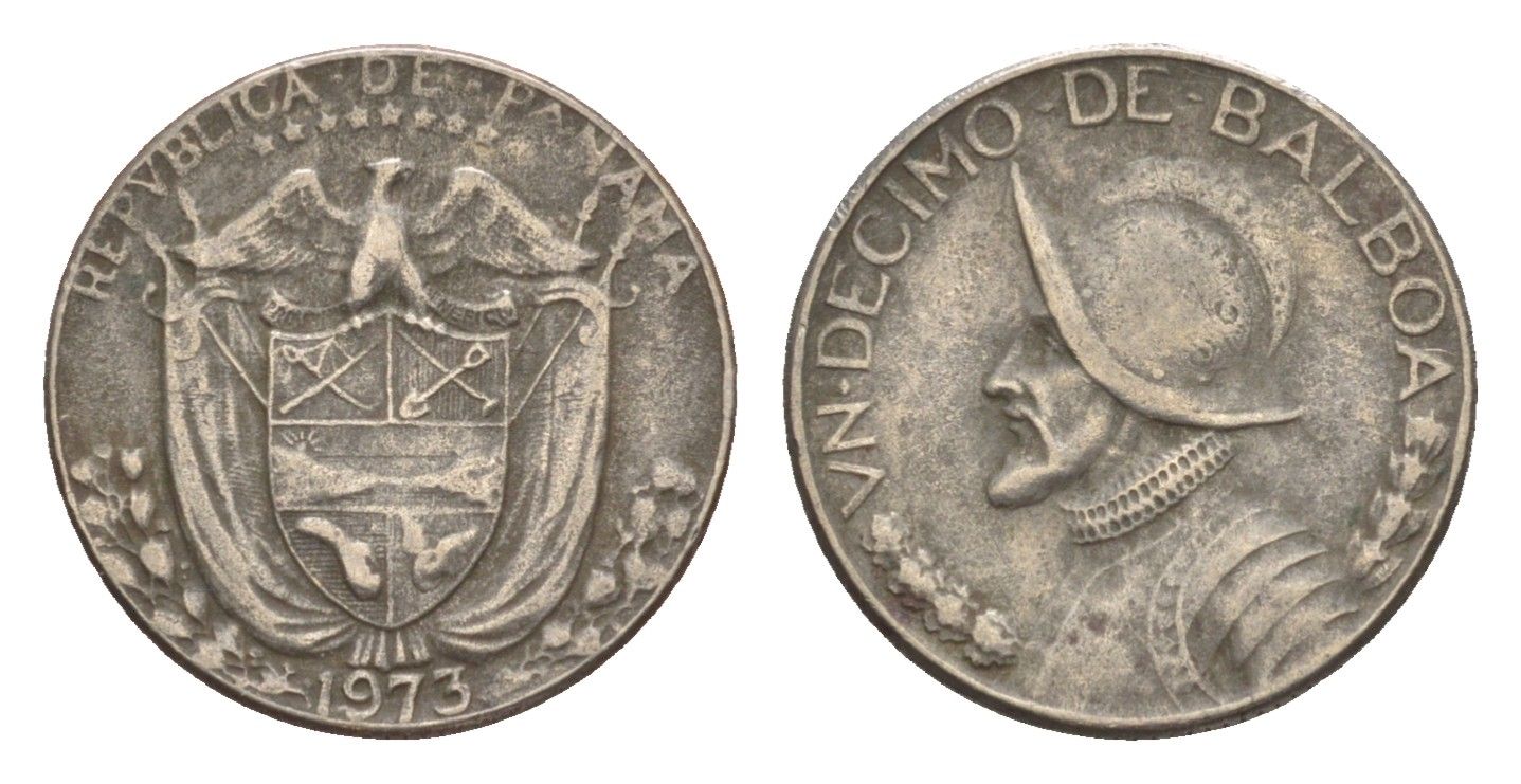 Панама 1/10 бальбоа 1973 KM 10 медь плакированная медно-никелем 4644-623
