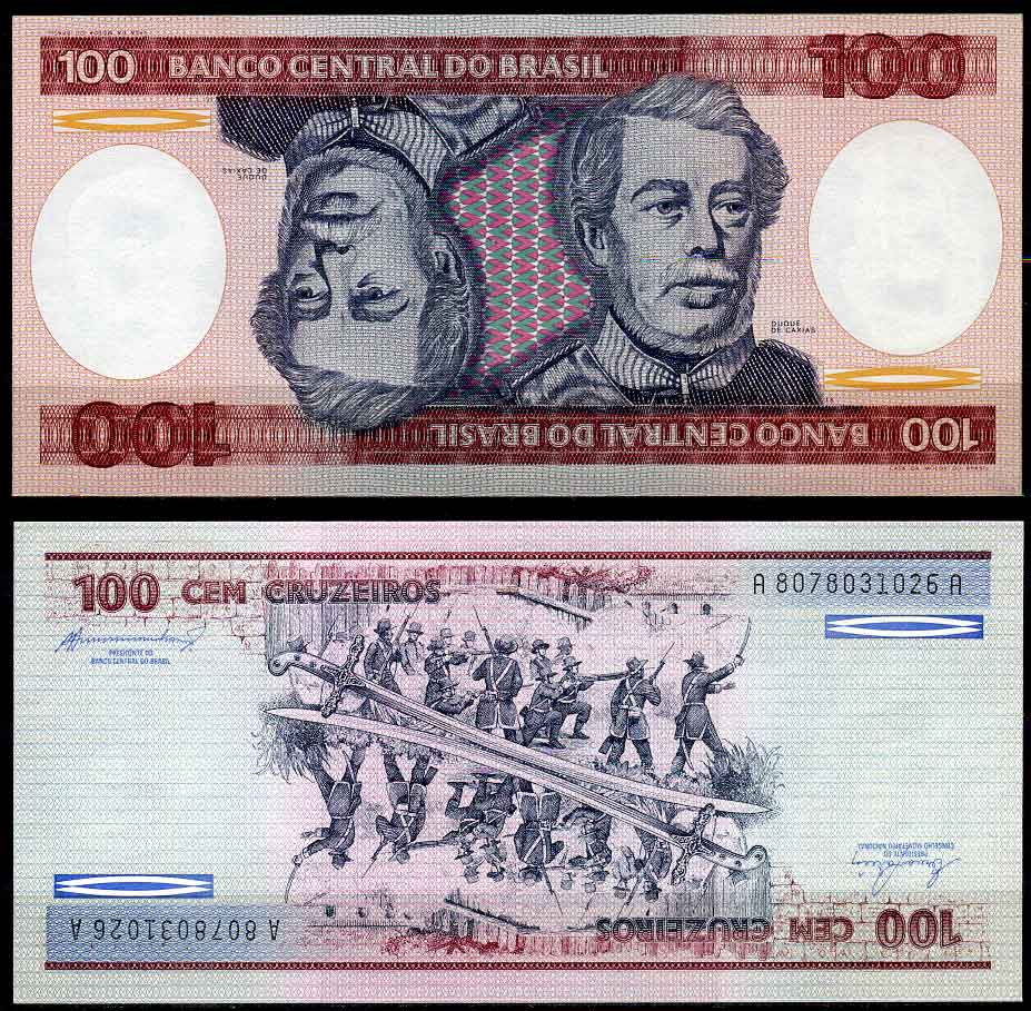 Бразилия 100 крузейро 1984 подпись 21, Герцог Каксиас Pick 198 b бумага UNC (пресс) 7202-9-1