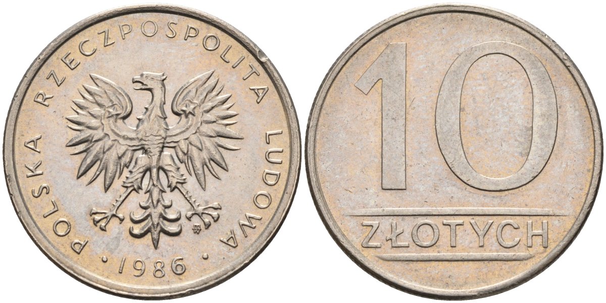 Польша 10 злотых 1986 MW, Народная Республика KM 152.1, Parchimowicz 243c медно-никель 4563-157