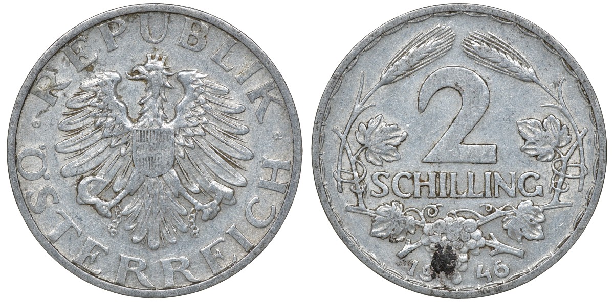 Австрия 2 шиллинга 1946 KM 2872 алюминий 4162-133