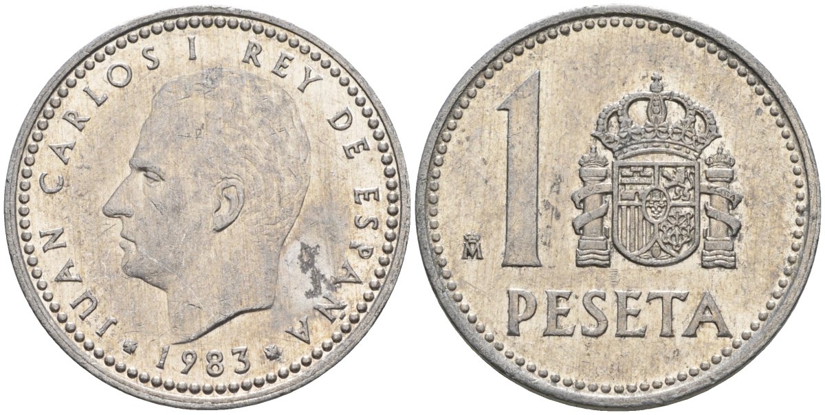 Испания 1 песета 1983 M, Хуан Карлос I (1975-2014) KM 821 алюминий 4401-452