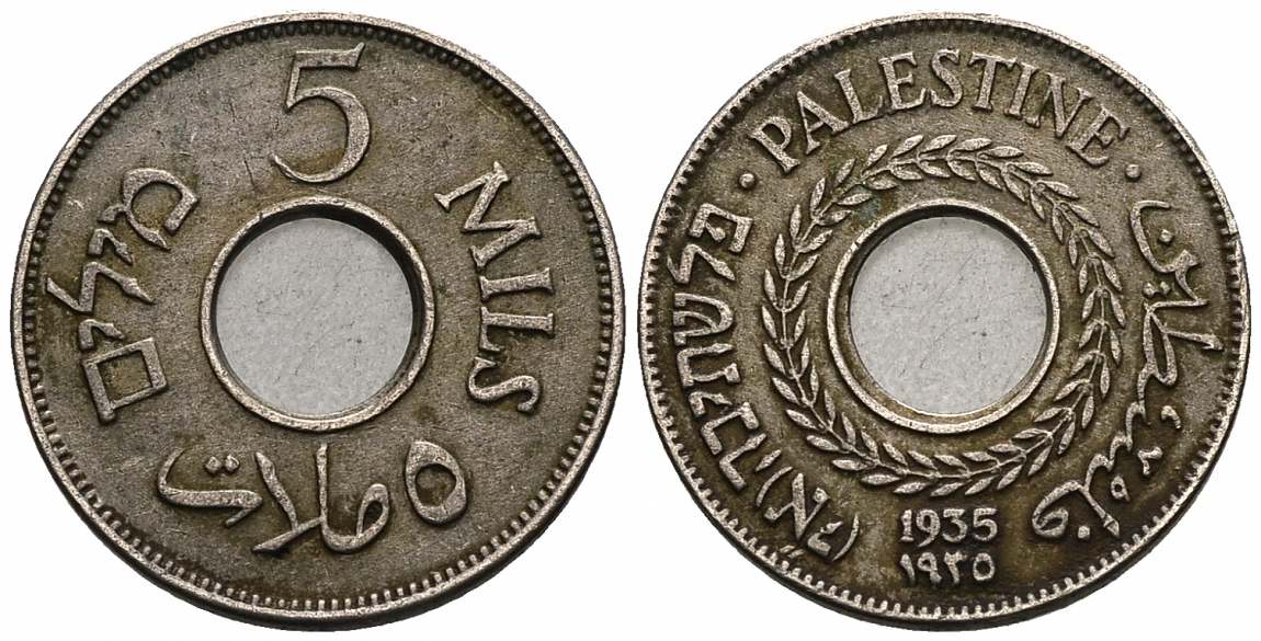 Израиль, Палестина 5 милсов 1935 Британская администрация KM 3 медно-никель 4551-1227