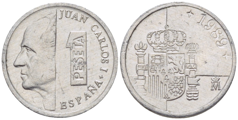 ИСПАНИЯ 1 ПЕСЕТА 1989 ХУАН КАРЛОС I ( 1975-) KM 832 алюминий 4181-1048