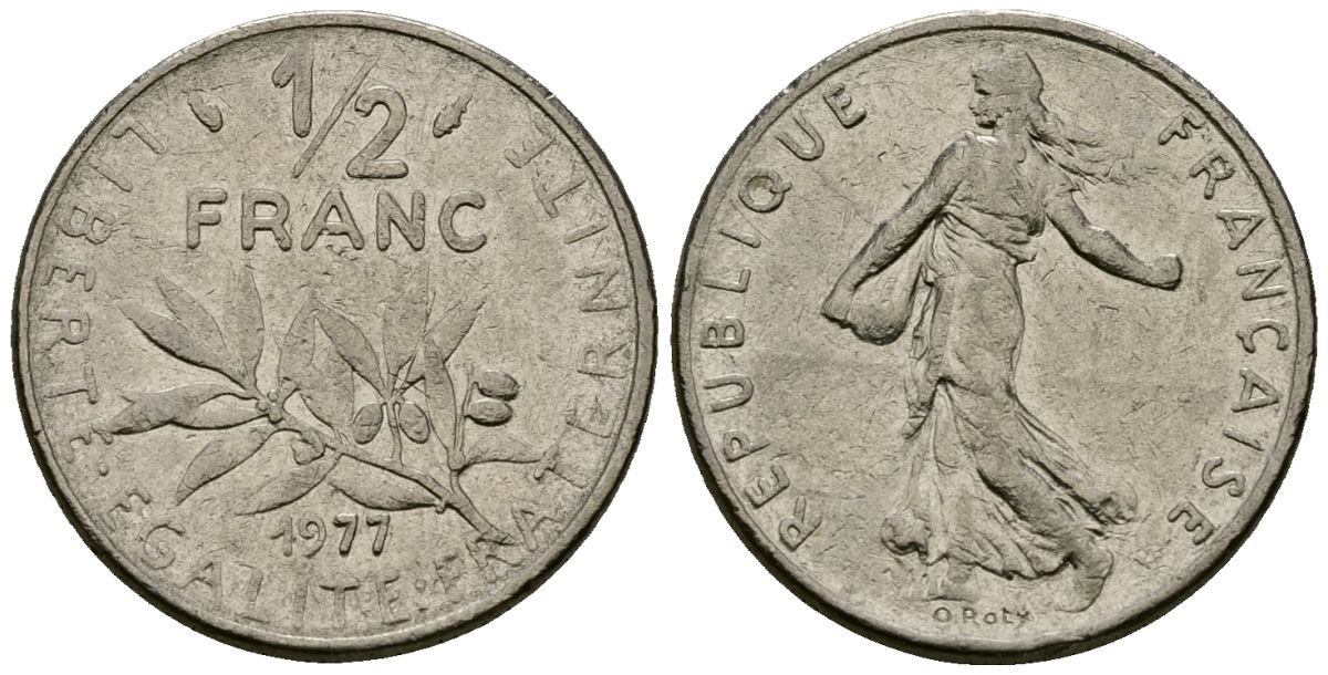 Франция 1/2 франка 1977 сеятель KM 931 никель 4135-722