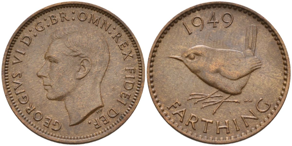 Великобритания 1 фартинг 1949 Георг VI (1936-1952) KM 867, Spink 4119 бронза 4154-264