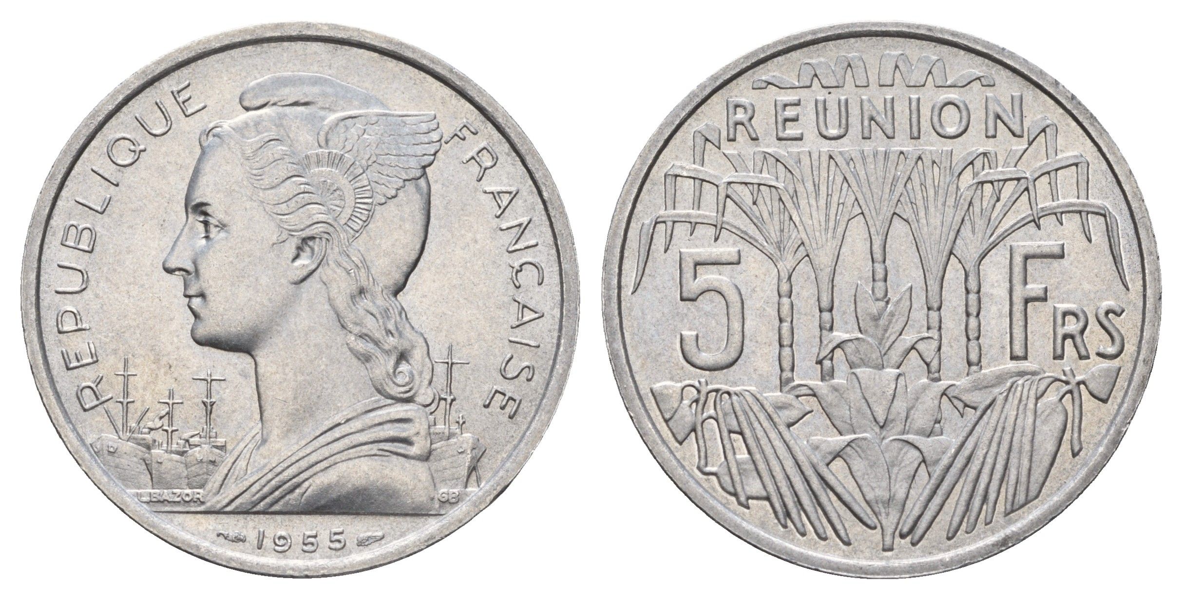 Реюньон 5 франков 1955 KM 9 алюминий UNC 633-422