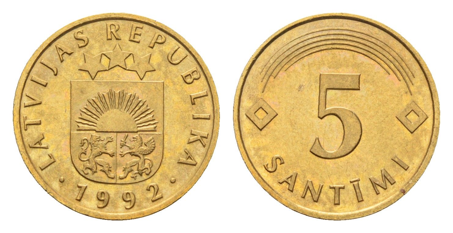 Латвия 5 сантимов 1992 KM 16 никель латунь UNC 4679-267