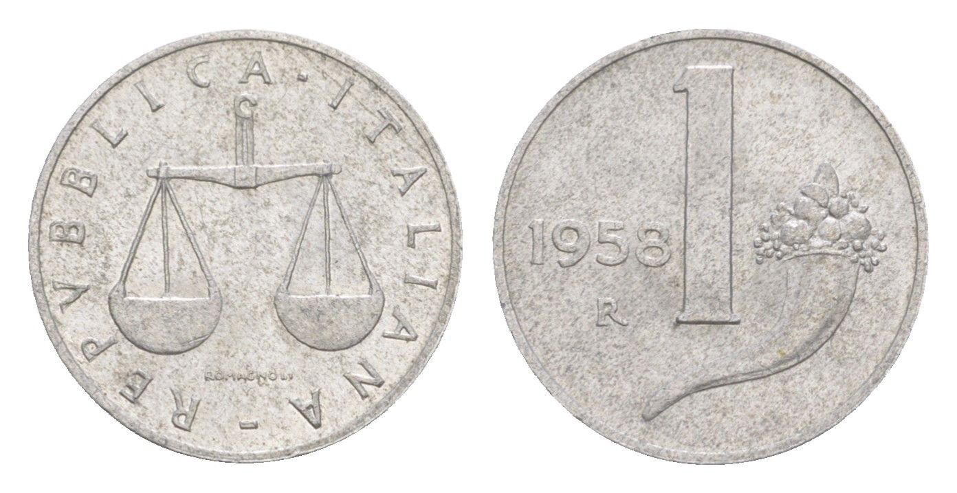 Италия 1 лира 1958 R KM 91 алюминий 4547-1062