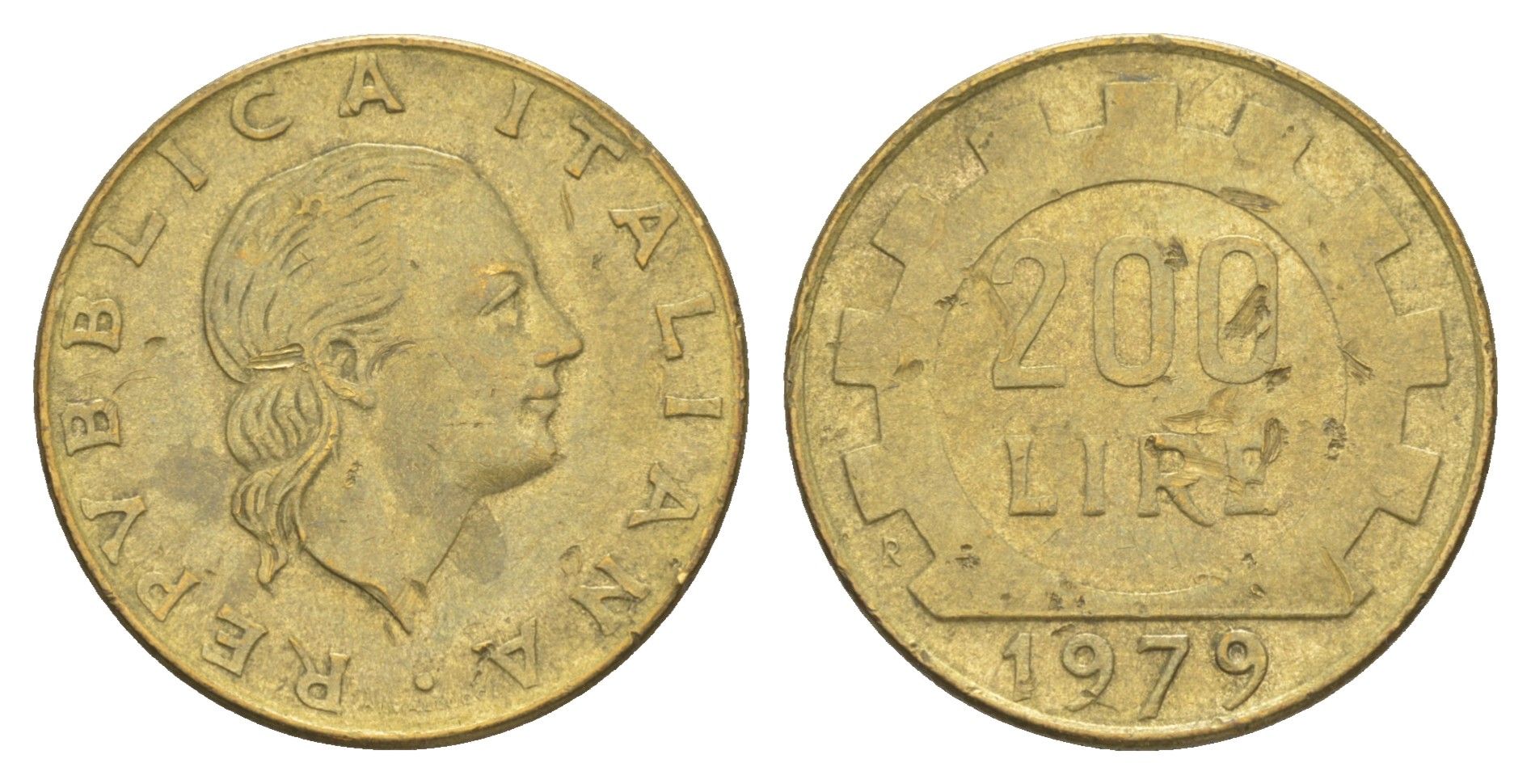 Италия 200 лир 1979 R, шестерня KM 105 алюминиевая бронза 4556-336