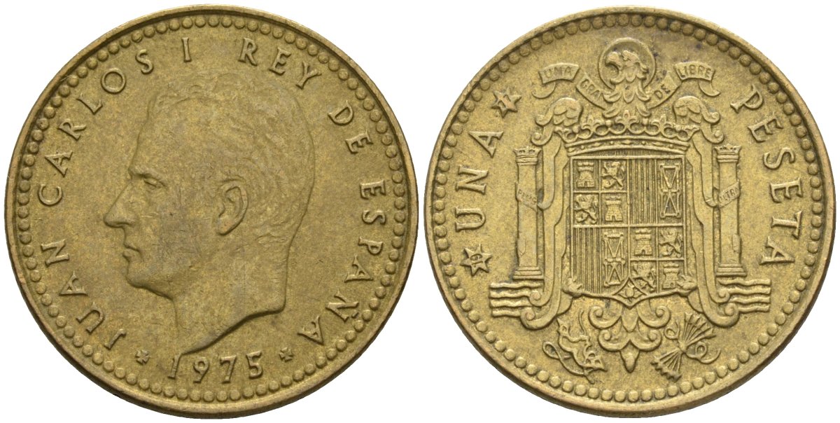 Испания 1 песета 1975 (77) Хуан Карлос I (1975-2014) KM 806 алюминиевая бронза 4604-235