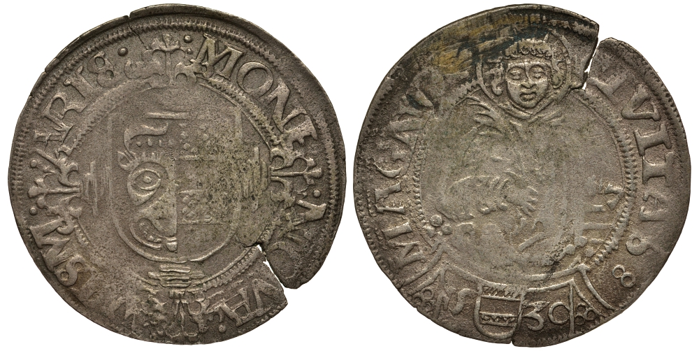 Висмар, Мекленбург 2 шиллинга 1530 Grimm 215, Kunzel 44B/A серебро 413-1745