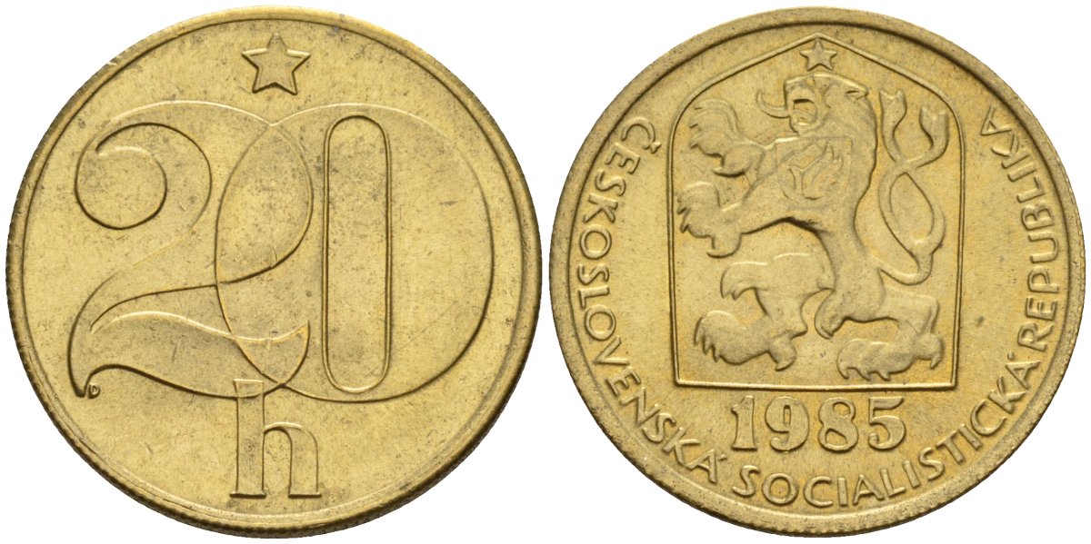 Чехословакия 20 геллеров 1985 KM 74 латунь 4152-843