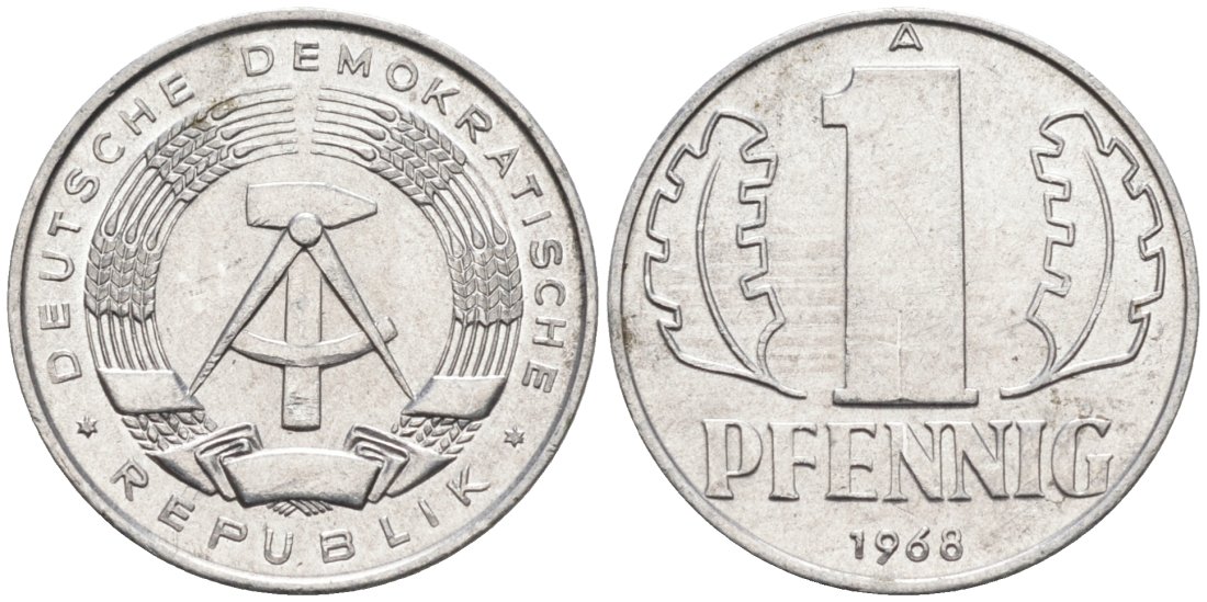 ГДР 1 пфенниг 1968 А KM 8.1 алюминий aUNC 4564-1023