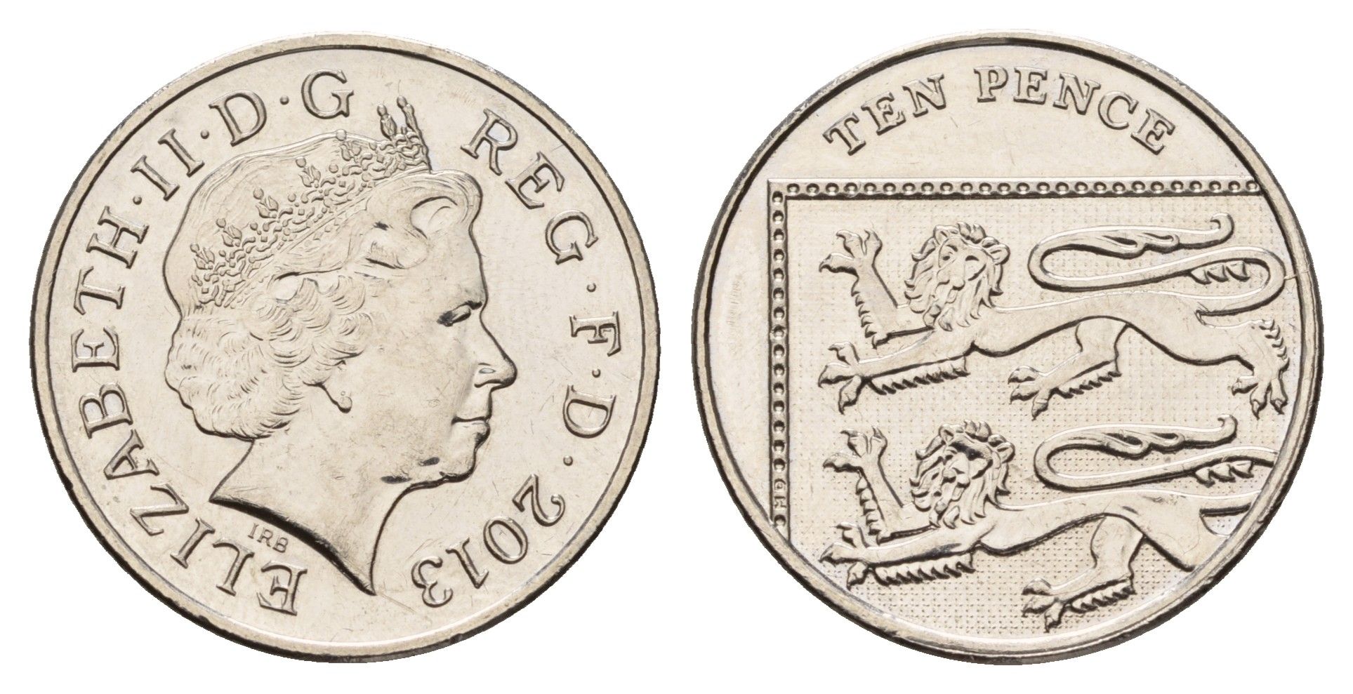 Великобритания 10 пенсов 2013 Елизавета II (1952-2022) KM 1110d, Spink 4651 (F7) сталь плакированная никелем UNC 4675-647