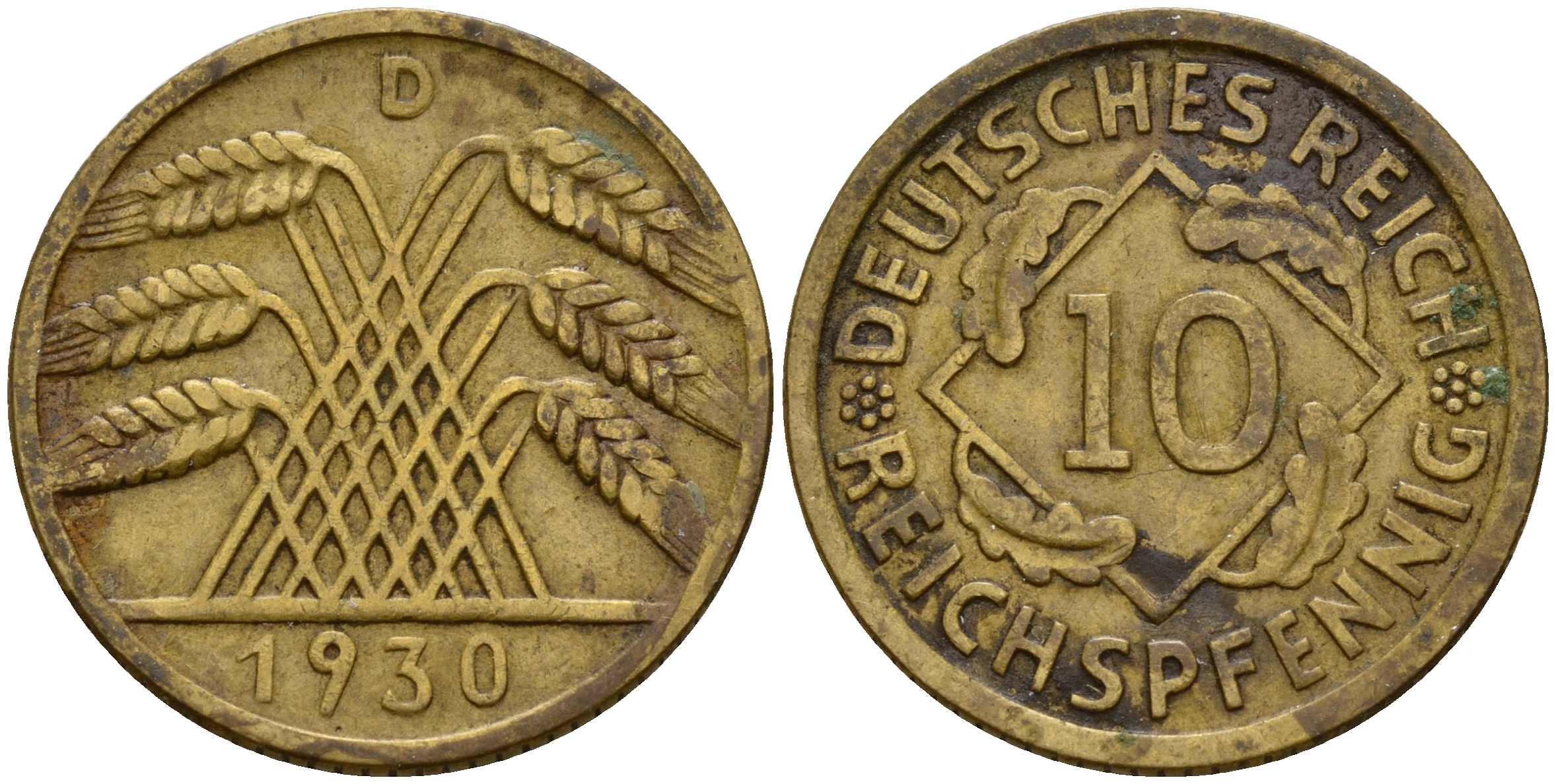 Германия 10 рейхспфеннигов 1930 D J. 317, KM 40 алюминиевая бронза    4603-816