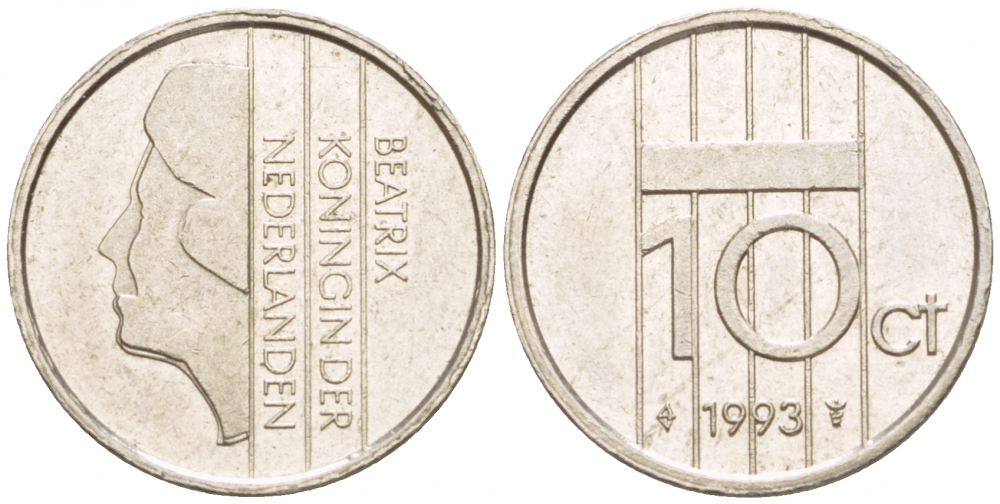 НИДЕРЛАНДЫ 10 ЦЕНТОВ 1993 БЕАТРИКС KM 203 никель 4547-929