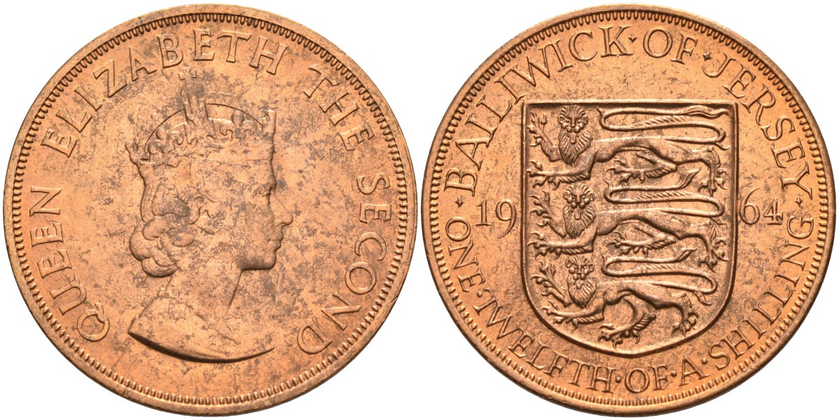 Джерси 1/12 шиллинга 1964 Елизавета II (1952-2022) KM 21 бронза aUNC 4367-313