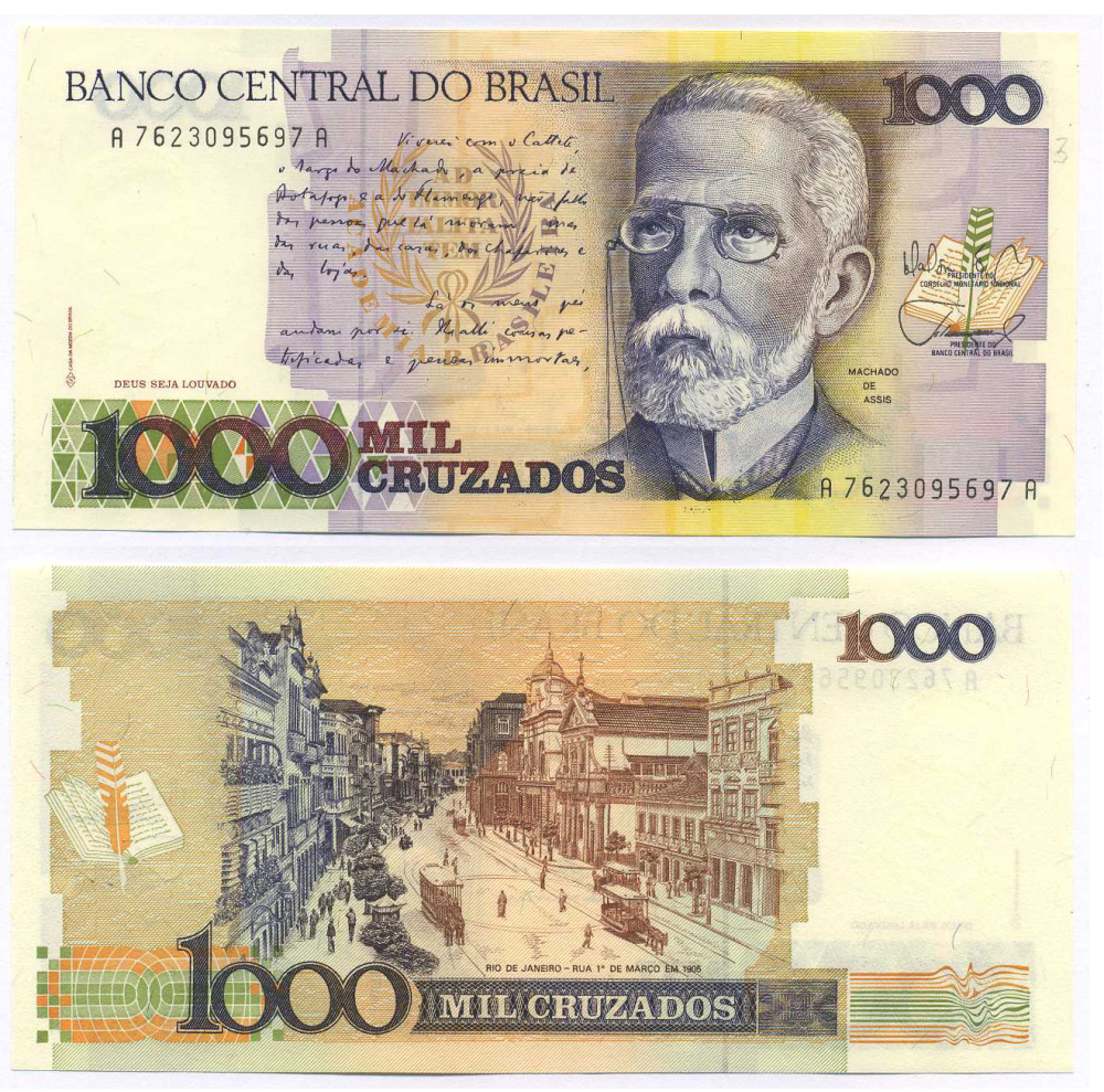 БРАЗИЛИЯ 1000 КРУЗАДО 1988 СЕРИЯ 7623 Pick 213b бумага UNC (ПРЕСС) 8595-28-2-1
