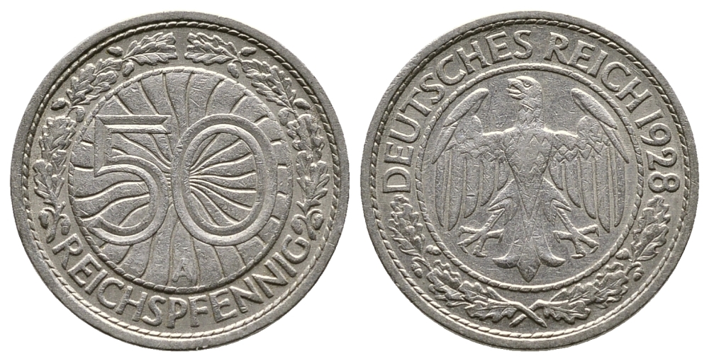 Германия 50 рейхспфеннигов 1928 A KM 49, J. 324 никель 4380-351