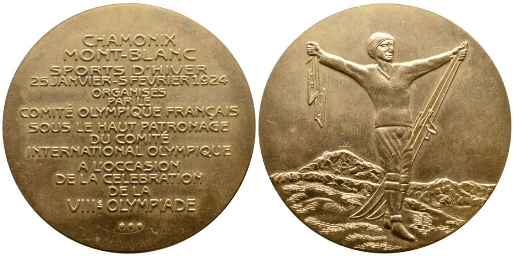 ФРАНЦИЯ МЕДАЛЬ 1924 ЗИМНИЕ СПОРТИВНЫЕ СОРЕВНОВАНИЯ В ШАМОНИ МОНБЛАН 25 ЯНВАРЯ - 5 ФЕВРАЛЯ 1924 ГОДА ОРГАНИЗОВАНЫЕ ФРАНЦУЗСКИМ ОЛИПИЙСКИМ КОМИТЕТОМ ПОД ВЫСОКИМ ПАТРОНАЖЕМ МЕЖДУНАРОДНОГО ОЛИМПИЙСКОГО КОМИТЕТА В ОЗНАМЕНОВАНИЕ VIII ОЛИМПИАДЫ, 1079-4-43